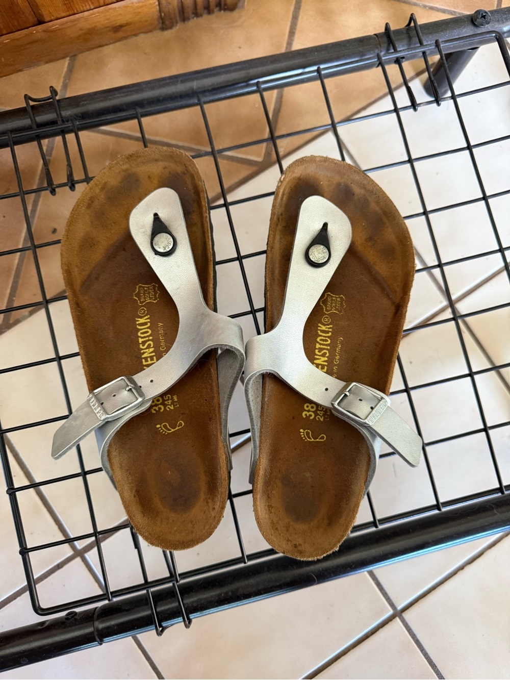 Birkenstock Silver Gizeh Thong Sandals